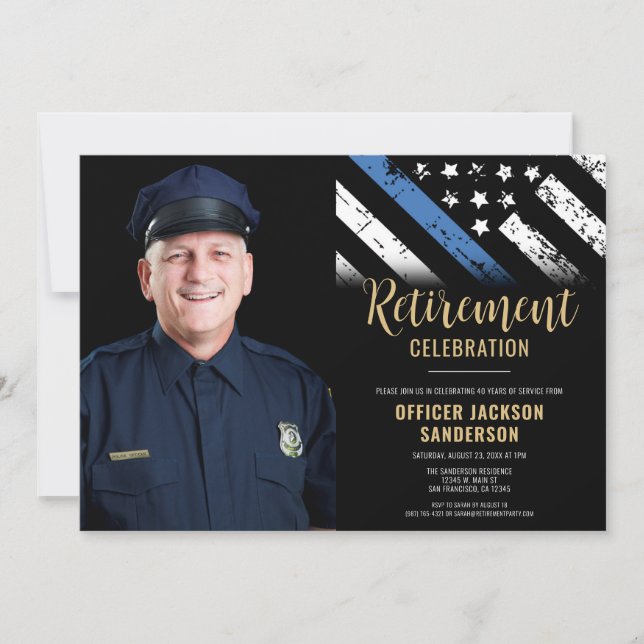 Invitation Police Ligne Bleue Mince Drapeau Photo Retrait (Devant)