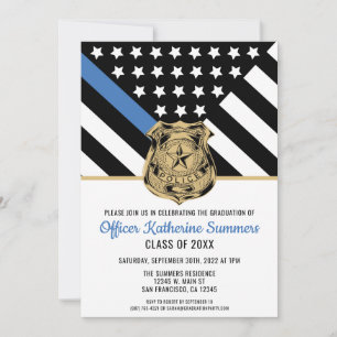 Invitation Police Ligne Bleue Mince Flag Félicitations Gradua
