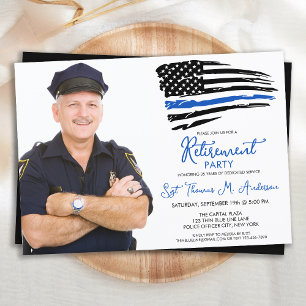 Invitation Police Ligne Bleue Mince Personnaliser Photo Retra