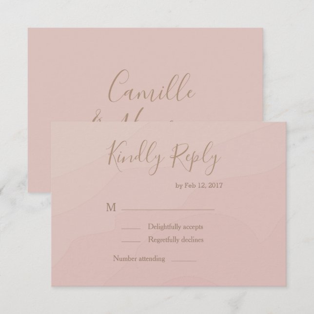 Invitation Police manuscrite élégante blush aquarelle RSVP (Devant / Derrière)