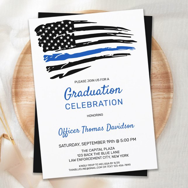 Invitation Police Mince Ligne Bleue Américaine Drapeau Gradua (Créateur téléchargé)