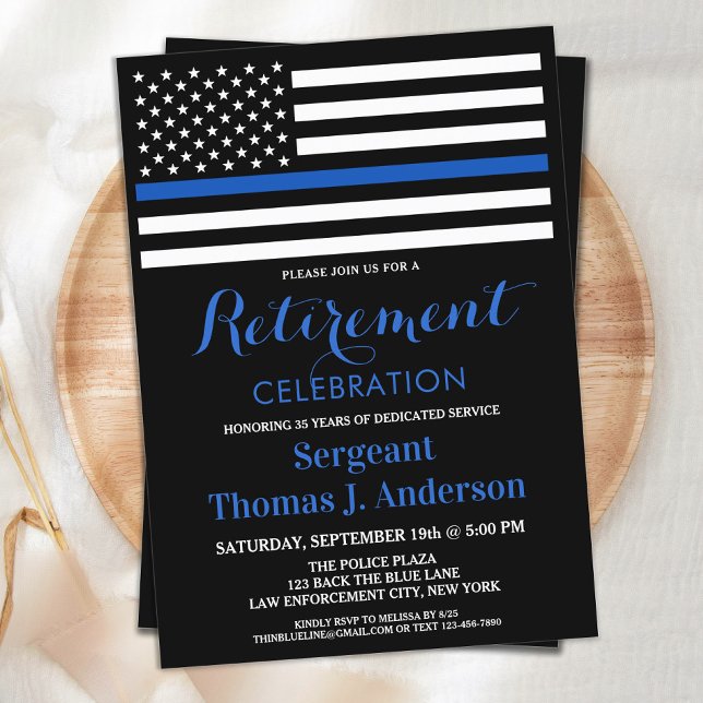 Invitation Police Officier Parti de retraite Mince Ligne bleu (Créateur téléchargé)