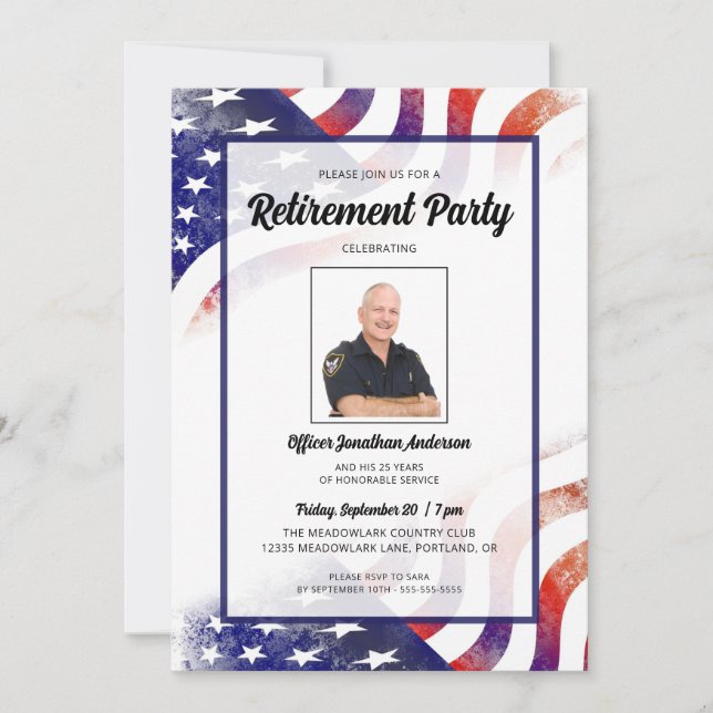 Invitation Police Officier Photo American Retirement Party (Devant)