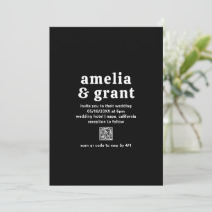 Invitation Police rétro noir QR Code moderne Mariage