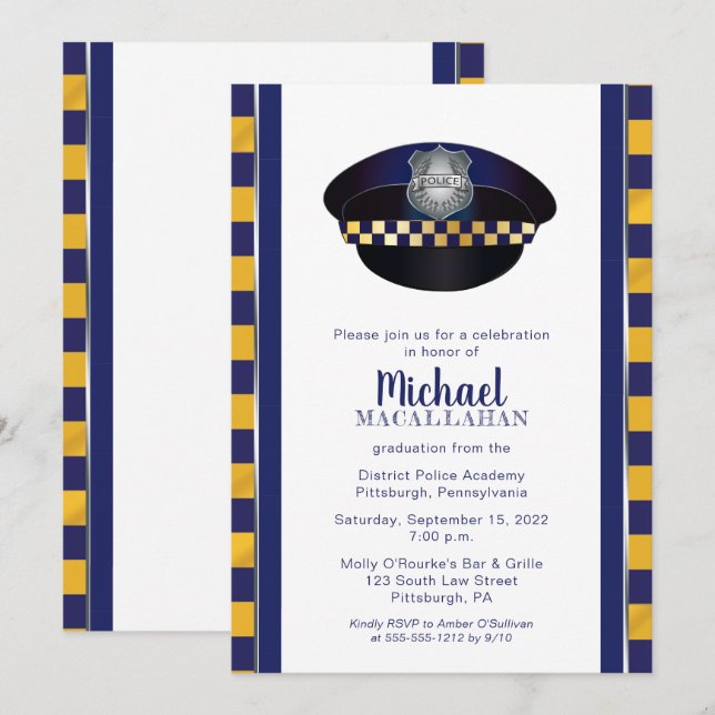Invitation Policier | Police | Cop Casquette Graduation Party (Devant / Derrière)