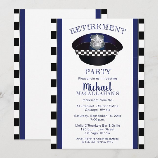 Invitation Policier | Police | Parti de retraite Casquette de (Devant / Derrière)