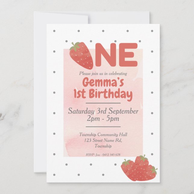 Invitation Polka aux fraises UN 1er anniversaire (Devant)