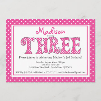 Invitation Polka Dot Alphabet troisième anniversaire Invitati