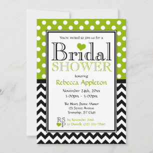 Invitation Polka Dot Apple Green et Fête des mariées Chevron