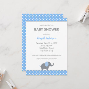 Invitation Polka Dot Baby shower Inv bleu et blanc Elephant
