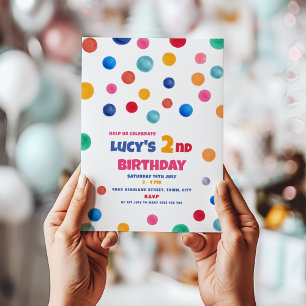 Invitation Polka Dot colorée 2e anniversaire de fête Invitati