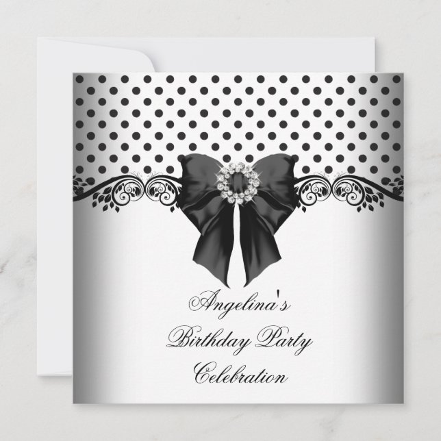 Invitation Polka Dot Noir Blanc fête d'anniversaire (Devant)
