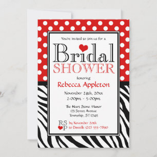 Invitation Polka Dot Red & Zebra Fête des mariées d'impressio