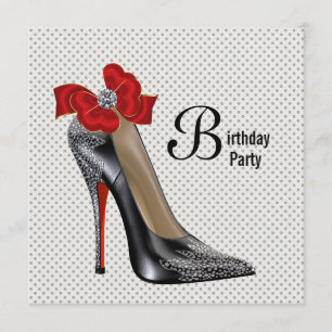 Invitation Polka Dot Rouge Noir Haut talon Chaussure Annivers