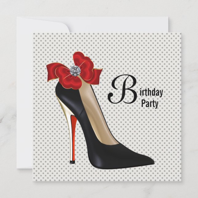 Invitation Polka Dot Rouge Noir Haut talon Chaussure Annivers (Devant)