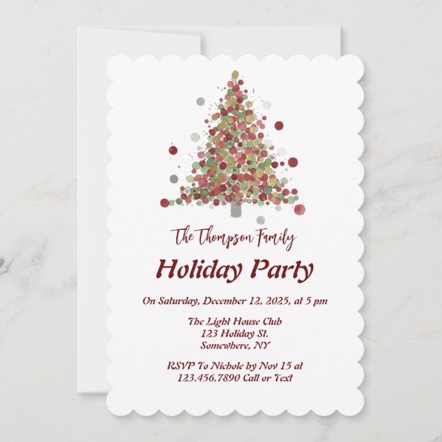Invitation Polka Dot Tree Christmas Holiday Party (Devant)