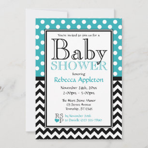 Invitation Polka Dot Turquoise & Baby shower Chevron