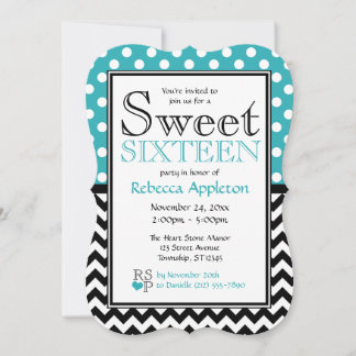 Invitation Polka Dot Turquoise & Chevron Sweet sixteen
