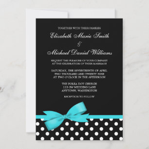 Invitation Polka noir blanc point Turquoise Faux Bow Mariage