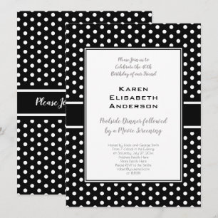 Invitation Polka noir et blanc point 40e fête d'anniversaire