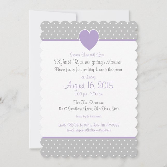 Invitation Polka point Sweet Heart Grey and Purple (Devant)