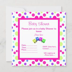 INVITATION POLKA ROSE CLAIR BLOQUE L'INVITATIO DU BABY SHOWER