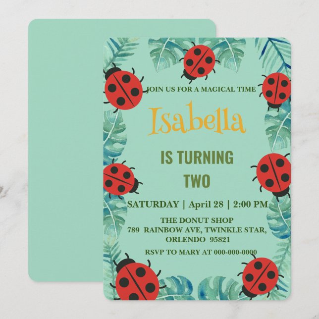 Invitation Polka rouge mignon point Ladybug Jungle Partir Ann (Devant / Derrière)