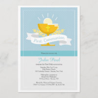 Invitation Polkadot bleu première communion