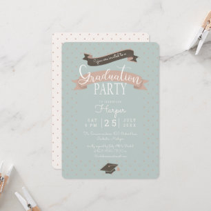 Invitation Polkadot fête vintage de graduation