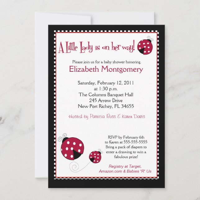 Invitation Polkadot Ladybug Baby shower 5x7 (Devant)