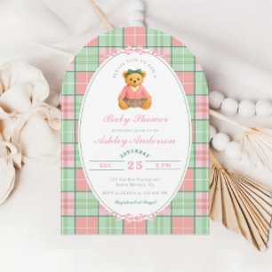 Invitation Polo Teddy Bear Baby shower rose