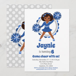 Invitation Pom-pom girl Bleu - Anniversaire afro-américain