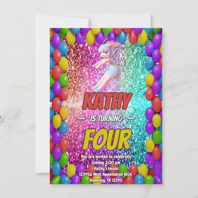 Invitation Pom-pom girl Bunny Pompom Fun anniversaire invitat (Devant)