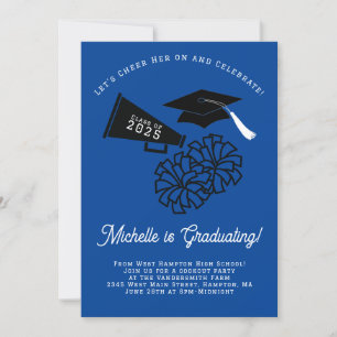 Invitation Pom-pom girl Graduation Party Bleu et noir