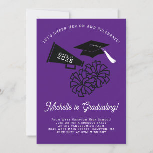 Invitation Pom-pom girl Graduation Party violet noir