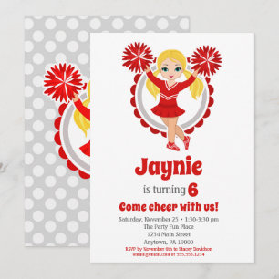 Invitation Pom-pom girl Rouge - Filles Blonde Joyeux Annivers