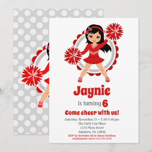 Invitation Pom-pom girl Rouge Filles de cheveux noirs Cheer A