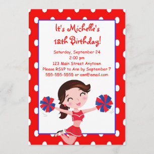 Invitation Pom-pom girl rouges de Brunette Navy