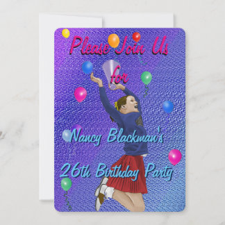 Invitation Pom-pom girl, violet et ballons