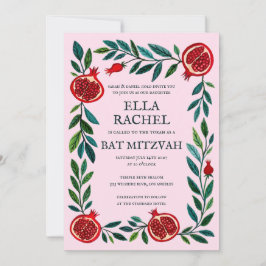 Invitation Pomegranates Custom Bat Bar Mitzvah Watercolor