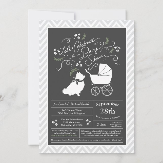 Invitation Poméranie Chien Baby Douche Genre Neutre (Devant)