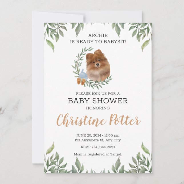 Invitation Poméranie Chien Chiot Puppy  Boho Baby shower (Devant)