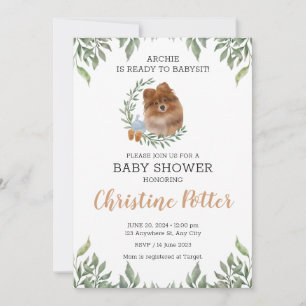 Invitation Poméranie Chien Chiot Puppy  Boho Baby shower