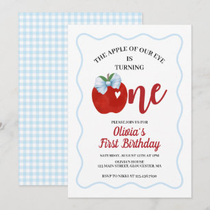 Invitation Pomme arc bleu Coquette 1er anniversaire