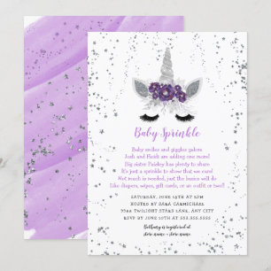Invitation Pomme Argent Floral Unicorne Baby Sprinkel