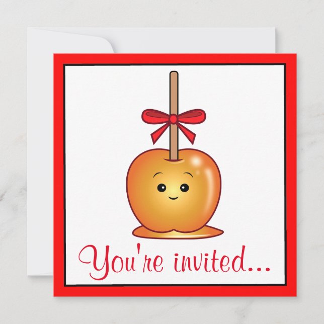 Invitation Pomme de caramel avec fête d'anniversaire de bow (Devant)
