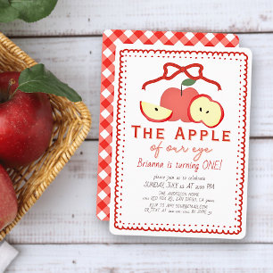 Invitation Pomme de Nos Yeux Fille au Ruban Rouge 1er Anniver
