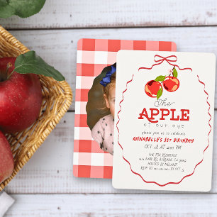 Invitation Pomme de nos Yeux Fille Photo Ruban Rouge 1er Anni