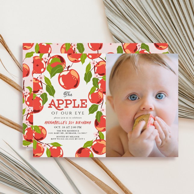 Invitation Pomme de nos yeux Floral Photo Girl 1er anniversai (Créateur téléchargé)