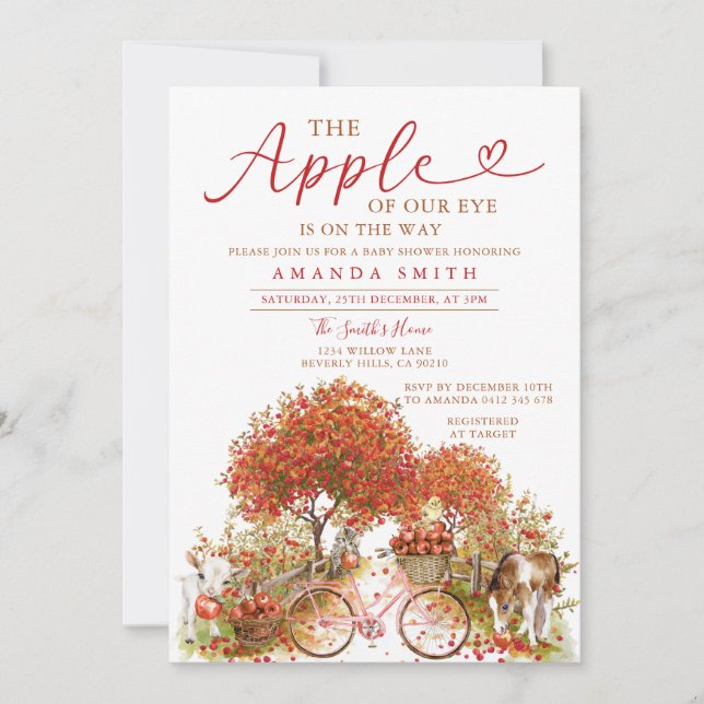 Invitation Pomme de Notre Baby shower Oeil Bow Orange En vich (Devant)
